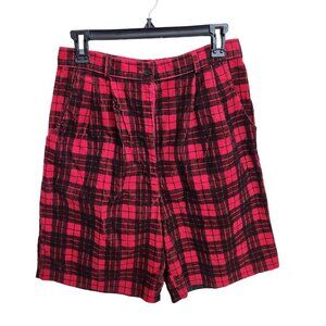 1990s High Waisted Shorts Plaid Red Black Corduroy sz 10 Mom Shorts David Hollis